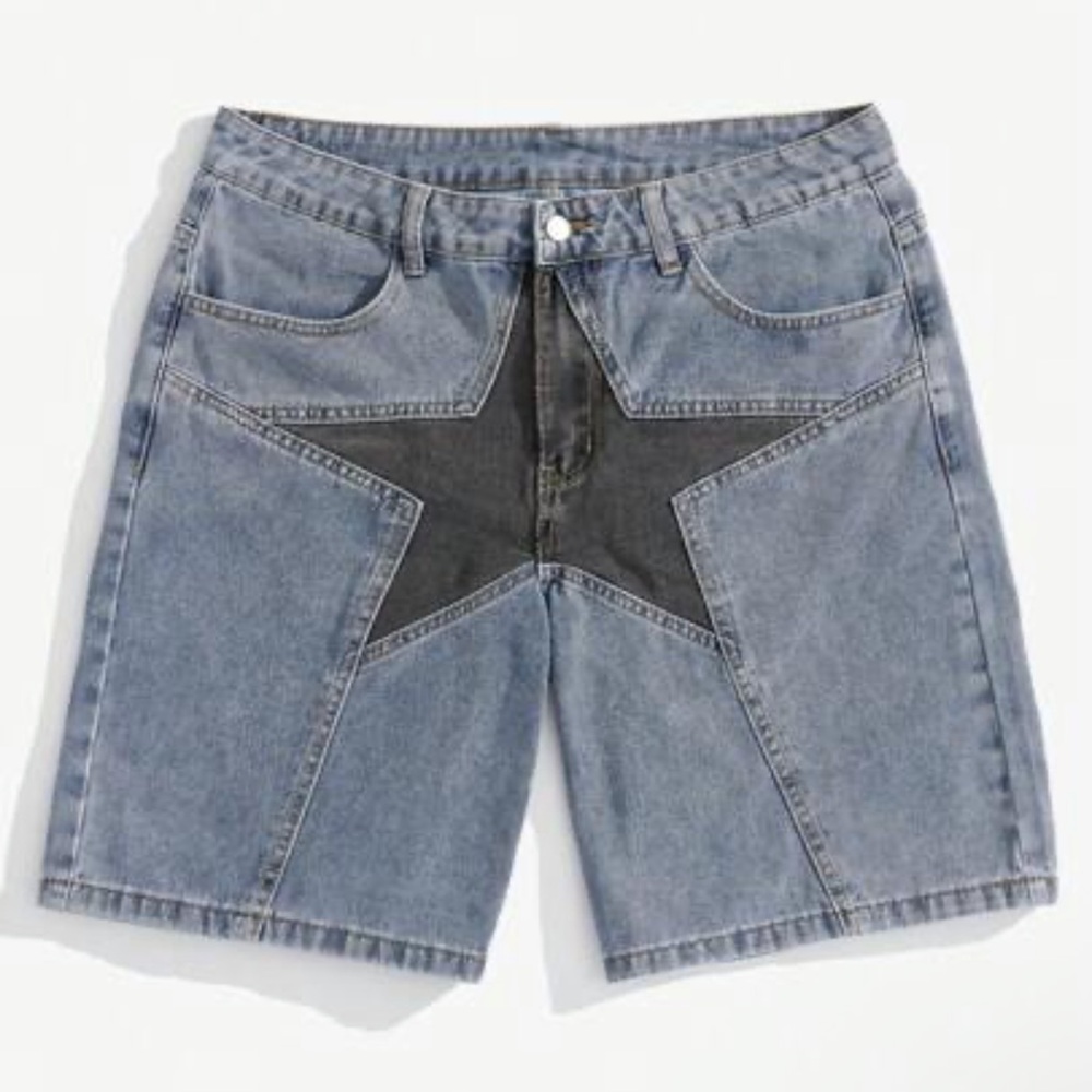 ROMWE Prep Men Star Print Denim Shorts Size 30